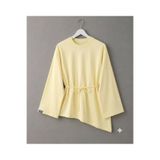 new popüler mağazaları Kadın Belden Bağlamalı Asimetrik Kesim Süprem Penye Tunik - Büzgülü Uzun Kollu Rahat T-Shirt