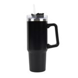 New View Gifts 30 oz Kapaklı ve Pipetli Bardak Kupası, Kulplu Yeniden Kullanılabilir Yalıtımlı Kupa, Buzlu ve Sıcak İçecekler için Paslanmaz Çelik Bardak, Siyah