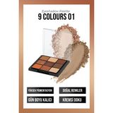 New Well 9 Colours No 01 Göz Farı Paleti Kahverengi - Turuncu 9 Renk Gün Boyu Kalıcı Toz Form