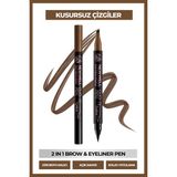New Well Duo Pen 2-In-1 Brow & Eyeliner Light Brown 03 2 ml - Açıkkahve