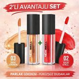 New Well Shiny Liquid Lipgloss 02 & 03 Dudak Parlatıcısı 2’li Set – Parlak Görünüm Uzun Süre Kalıcı Lip Gloss - KIRMIZI + ALTIN