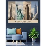 New York Özgürlük Anıtı Heykeli Dekoratif Kanvas - Mdf Ahşap Tablo