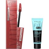 New York Super Ink Uzun Süre Kalıcı Likit Parlak Ruj 35 Cheeky & Mini Fit Me - Poreless Matlaştırcı Makyaj Bazı Makyaj Seti