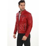 New Zaya Erkek Deri Ceket - 240-Kırmızı - XL