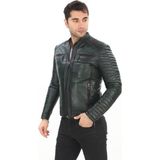 New Zaya Erkek Deri Ceket - Koyu Yeşil - 3XL