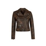 Newage Kadın Kahverengi Slim-Fit Biker Deri Ceket 26SGD5983VD