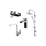 Newarc Aqua Krom Lavabo-Banyo-Eviye Bataryası Ve Sky Duş Ünitesi 4'Lü Set 941521-941511-941881L-440453