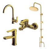 Newarc Domino Altın Lavabo-banyo-eviye Bataryası Ve Altın Duş Ünitesi 4'lü Set 971528-971518-971538-440615g