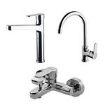 Newarc Domino Krom Çanak Lavabo-banyo-eviye Bataryası 3'lü Set 971001-971511-971531 Gümüş