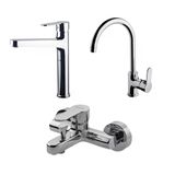 Newarc Domino Krom Çanak Lavabo-Banyo-Eviye Bataryası 3'Lü Set 971001-971511-971531