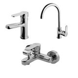 Newarc Domino Krom Lavabo-Banyo-Eviye Bataryası 3'Lü Set 971521-971511-971531