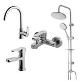 Newarc Domino Krom Lavabo-banyo-eviye Bataryası Ve Duş Ünitesi 4'lü Set 971521-971511-971531-440615 Gümüş