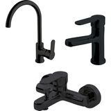 Newarc Domino Siyah Evye,lavabo,banyo Bataryası Set 971531B-971521B-971511B