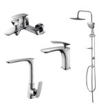 Newarc Slim Krom Lavabo-Banyo-Eviye Bataryası Ve Duş Ünitesi 4'Lü Set 121521-121511-121531-121530