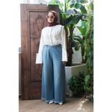 Neways 1153-Denim Püsküllü Pantolon Etek Açık Mavi