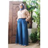 Neways 1153-Denim Püsküllü Pantolon Etek Koyu Mavi