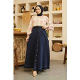 Neways 2215-denim Mevlana Düğmeli Etek Lacivert
