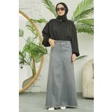 Neways 2252-Denim Püsküllü Etek Gri