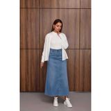 Neways 2254-Denim Ara Boy Klasik Etek Mavi