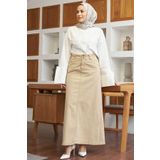 Neways 2254-Denim Klasik Etek Bej