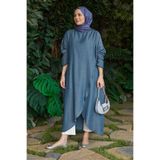 Neways 6394-denim Standart Salaş Tunik Koyu Mavi