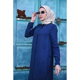 Neways 6425-DENIM Büzgülü Katlı Elbise Lacivert - 38