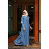 Neways 6425-DENIM Büzgülü Katlı Elbise Mavi - 38