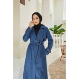 Neways 6458-Battal Allerli Denim Trençkot Koyu Mavi