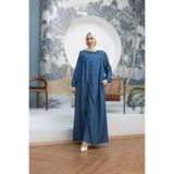 Neways 6470-Taşlı Fermuarlı Ferace Koyu Mavi