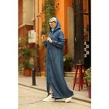 Neways 6475-Denim UZUN Kapşonlu fermuarlı tunik Koyu Mavi