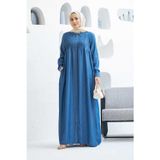 Neways 6502-denim Nervürlü Ferace Koyu Mavi