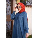Neways 6508-denim Yandan Düğmeli Ferace Koyu Mavi