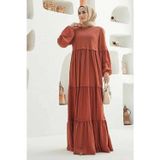 Neways 6510-Ancelina Büzgülü Elbise Taba