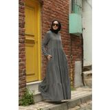 Neways 6531-Denim Kapşonlu Reglan Kollu Elbise Gri