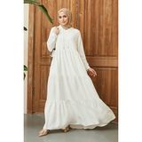 Neways 6531-KREP Kapşonlu Reglan Kollu Elbise Beyaz - 40
