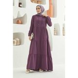 Neways 6531-KREP Kapşonlu Reglan Kollu Elbise Koyu Lila - 40