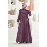 Neways 6531-krep Kapşonlu Reglan Kollu Elbise Koyu Lila