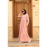 Neways 6531-Krep Kapşonlu Reglan Kollu Elbise Pudra