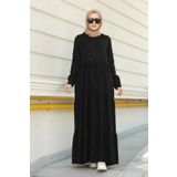 Neways 6531-krep Kapşonlu Reglan Kollu Elbise Siyah