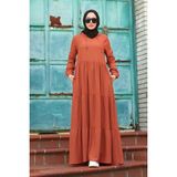 Neways 6531-KREP Kapşonlu Reglan Kollu Elbise Taba - 42