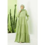 Neways 6531-Modal Kapşonlu Reglan Kollu Elbise Fıstık Yeşili