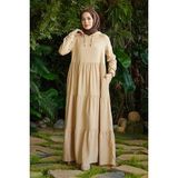 Neways 6531-PARÇA Boya Kapşonlu Reglan Kollu Elbise Bej - 44