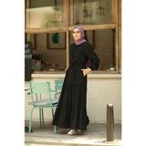 Neways 6559-DENIM Büzgülü Telsel Elbise Siyah - 40