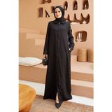 Neways 6568-denim Fermuarlı Ferace Siyah
