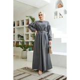 Neways 6586-Denim Büzgülü Elbise Gri