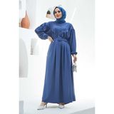 Neways 6586-KREP Büzgülü Elbise Indigo - 38 - İndigo