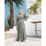 Neways 6586-KREP Büzgülü Elbise Mint Yeşili - 42