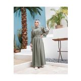 Neways 6586-Krep Büzgülü Elbise Mint Yeşili
