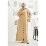 Neways 6587-DENIM Düğmeli Kolları Fırfırlı Ferace Bej - 44