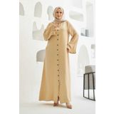 Neways 6587-Denim Düğmeli Kolları Fırfırlı Ferace Bej